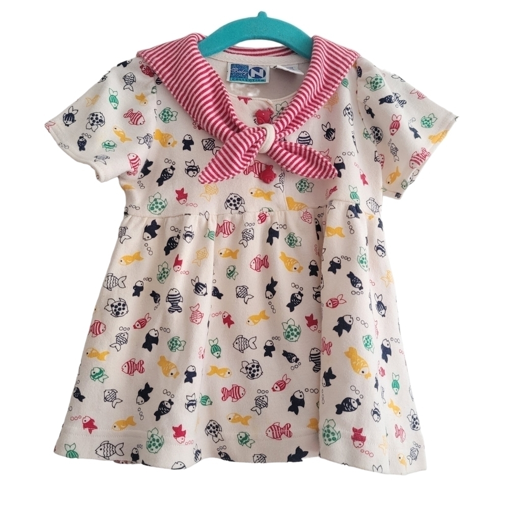 VTG Baby N Collection 9 Months Nautical Fish Print Sailor Casual Shirt